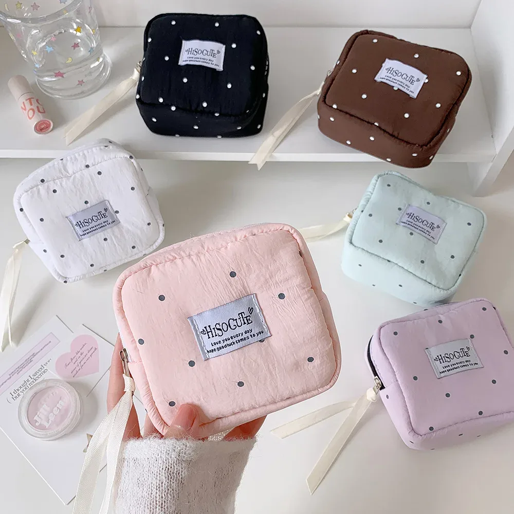 pochette cosmétique carrée à pois, petite pochette portable pour rouge à lèvres, sac de rangement simple pour 