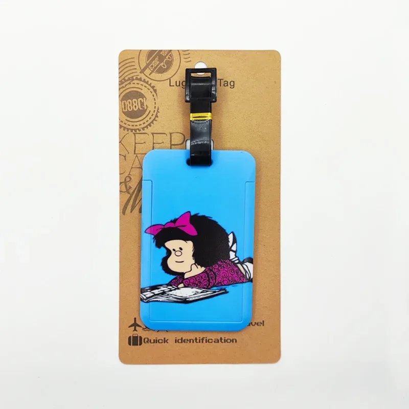 étiquette de bagage mafalda pour filles mignonnes, étiquette de bagage de voyage pour femmes, porte-adresse d'identification, bagages d'embarquement, billet de valise portable