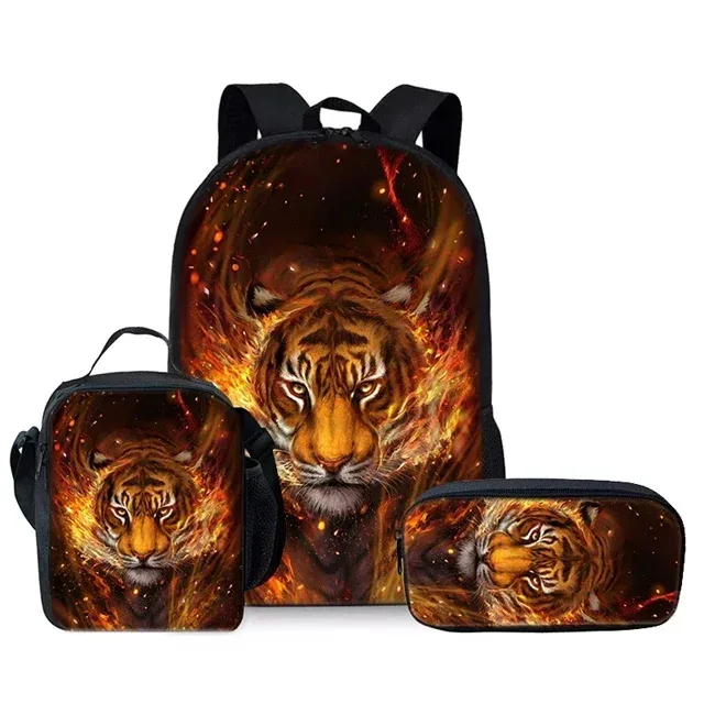 ensemble de sacs à dos trois pièces anime tiger pour garçons et filles, meilleurs cadeaux, sac à dos d'école de dessin animé 3d pour enfants