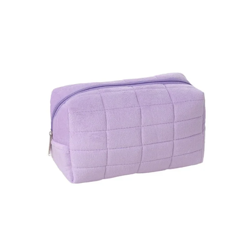 sac à cosmétiques à fermeture éclair de grande capacité en fourrure douce et moelleuse de couleur unie, trousse de toilette de voyage, trousse à crayons multi-usages