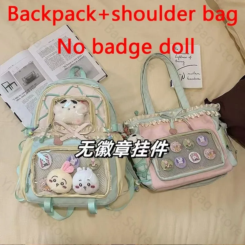 sac à dos ita bag kawaii, sac à bandoulière, ensemble de deux pièces, sac à dos scolaire pour badges et épingles d'anime, sacs à dos transparents pour étudiants