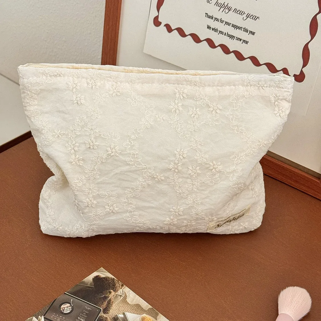 sac de rangement portable haut de gamme pour rouge à lèvres et soins de la peau yt, grande capacité, motif floral tridimensionnel, sac de maquillage