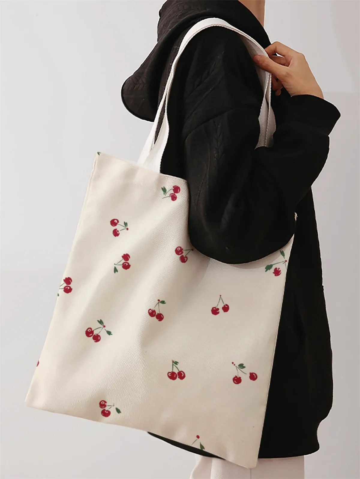 sac à main décontracté imprimé motif cerises, sac à dos réutilisable et tendance, sac à main multifonctionnel,