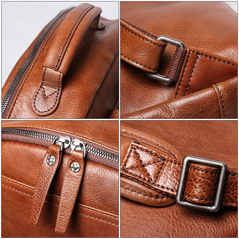 sac à dos de voyage en cuir véritable pour hommes, en cuir de vache, grande capacité, multifonction, tendance, pour ordinateur