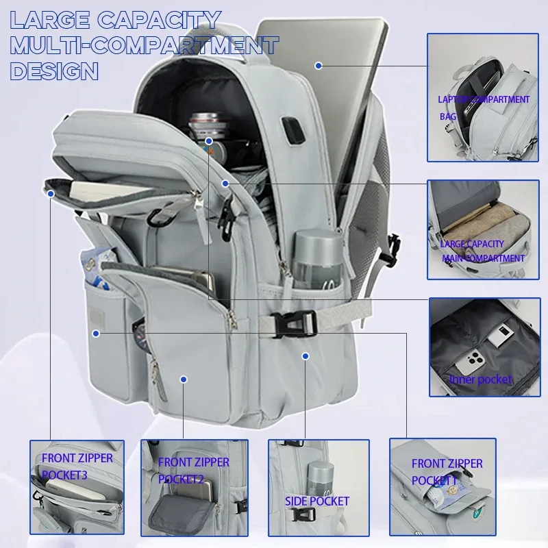 sac à dos de voyage pour femmes, extensible, week-end, randonnée, ordinateur portable, avec port usb, grand sac à dos étanche 40l pour hommes