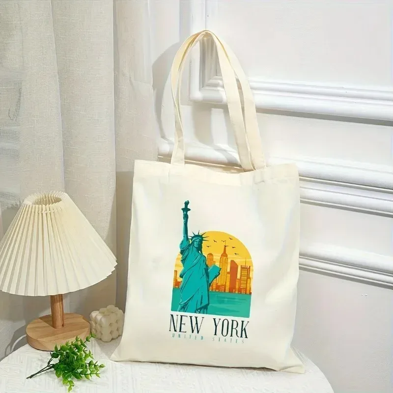 sacs à bandoulière imprimés new york pour femmes, sacs à main décontractés réutilisables pour filles, sac fourre-tout en toile pour femme, sac de shopping grande capacité