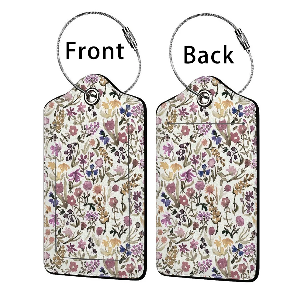 étiquette de bagage d'affaires en cuir imprimé de belles fleurs, étiquette d'adresse de valise, étui d'embarquement de bagages, clip d'adresse d'identification de nom