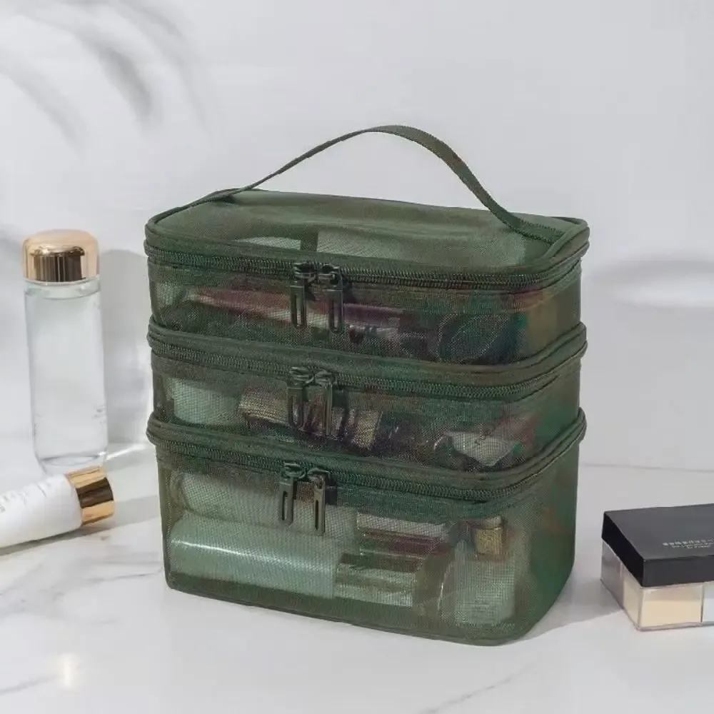 sac de voyage portable en maille transparente à 2/3 couches, grande capacité, trousse de toilette, trousse de maquillage à 2/3 couches, organisation des articles de toilette