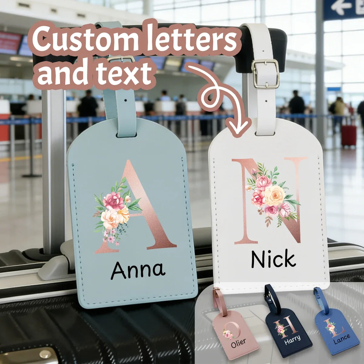 étiquettes à bagages personnalisées avec lettres et noms, étiquettes à bagages en cuir personnalisées, étiquet