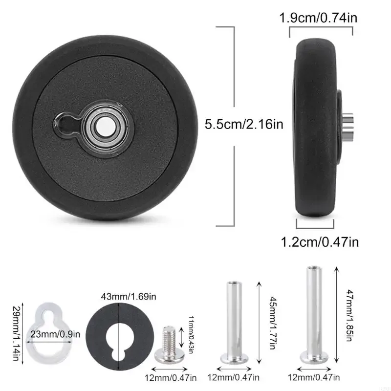 kits de roues de remplacement pour valise, 8 pièces, roulettes en caoutchouc noir de 55mm, roues lisses et silencieuses pour bagages usés, roues spinner