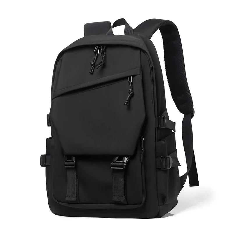 sac à dos simple pour homme en polyester imperméable de 15 pouces, couleur unie, tendance, pour couple, étudiant, ordinateur portable