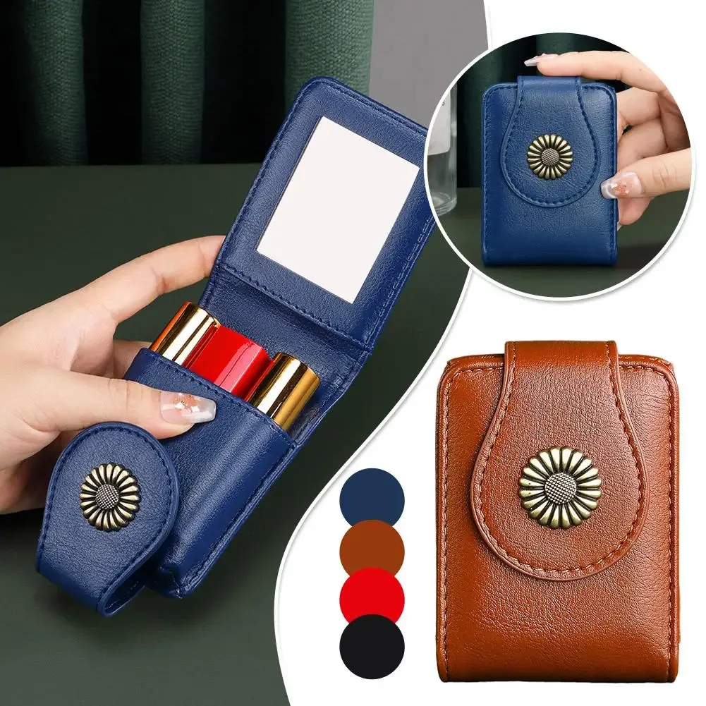 Mini trousse à cosmétiques avec miroir en cuir PU, petite pochette de maquillage de voyage, pochette imperméable, organiseur de toilette de poche