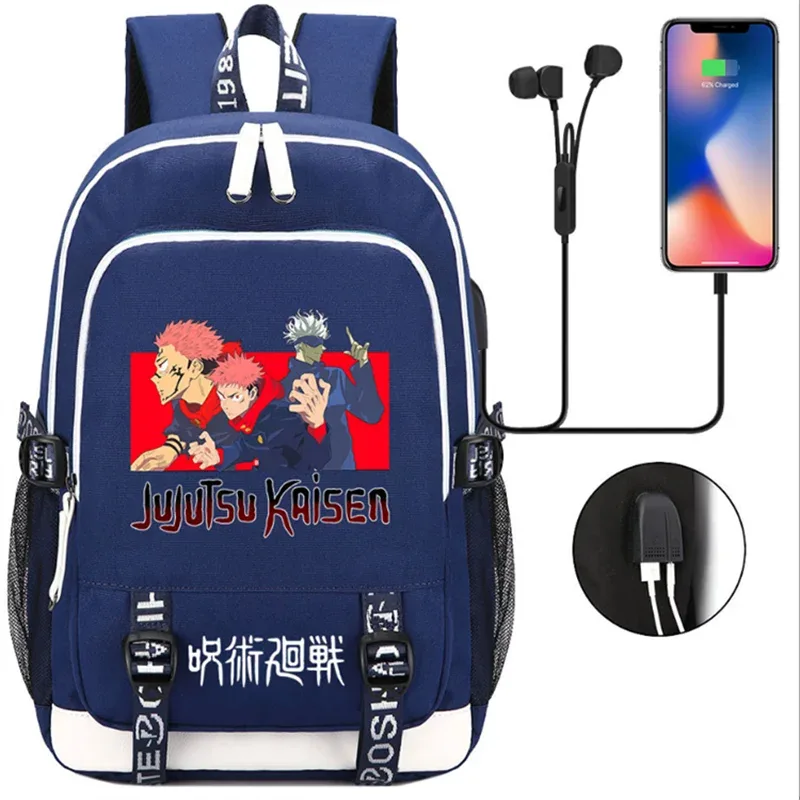 jujutsu kaisen anime sacs à dos adolescents livre cartable unisexe mode usb port de charge ordinateur portable voyage épaule en plein air mochila