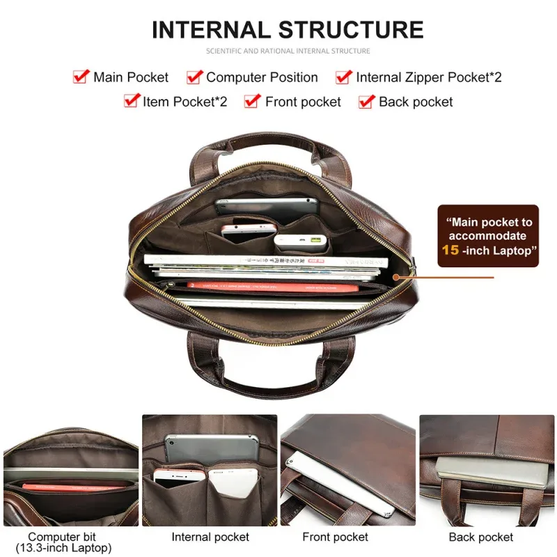 sac à main en cuir véritable pour homme, porte-documents en cuir de vachette de première qualité, sac pour ordinateur portable en cuir véritable, sac d'affaires
