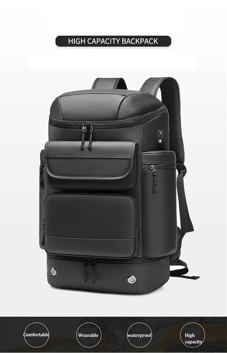 sac à dos de voyage étanche de grande capacité pour hommes, sac d'alpinisme en plein air, sac à dos pour ordinateur portable, sac à dos d'affaires avec sac à chaussures, 50l