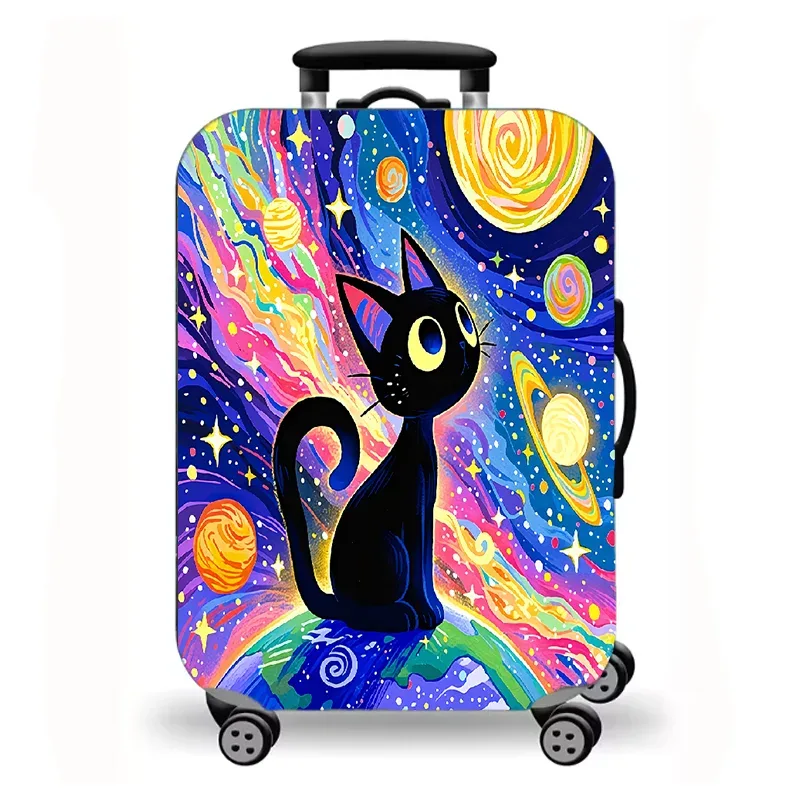 housse de bagage, housse de protection extensible pour valise avec imprimé fantaisie de chat de nuit étoilée, housse de bagage de voyage lavable et anti-rayures