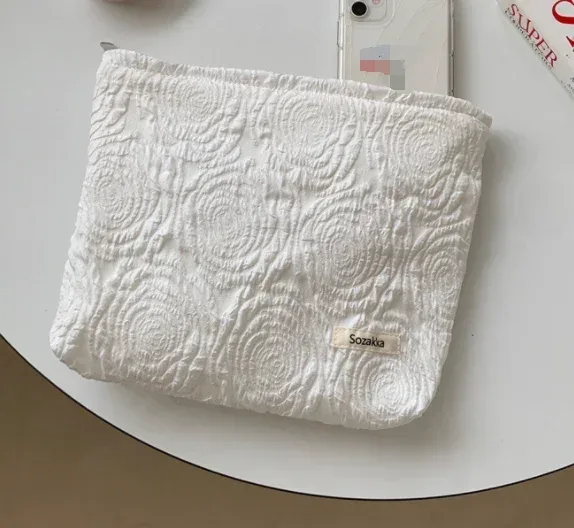 sac à cosmétiques brodé en velours côtelé, pochette, grands sacs de rangement de maquillage, pochette à cosmétiques coréenne pour femmes, trousse de toilette mignonne et de beauté