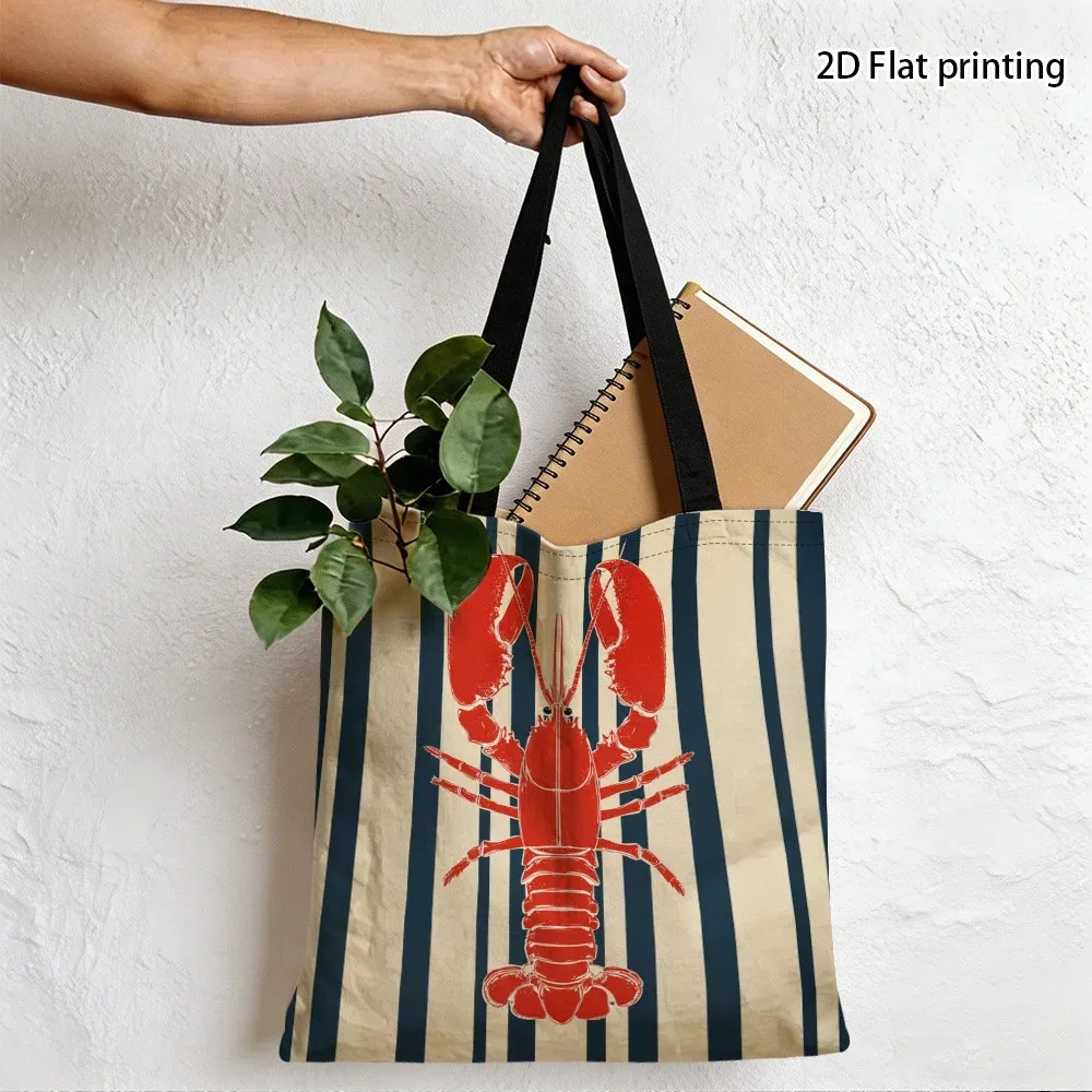 sac fourre-tout tendance avec illustration de rayures de homard rouge, sacs d'épicerie durables et réutilisables, sac à bandoulière pliable à imprimé coloré, cadeaux pour mère