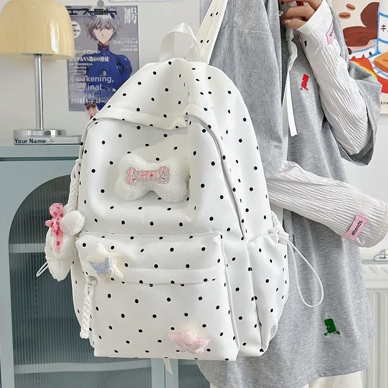 sac à dos scolaire coréen à pois grande capacité, sac à double bandoulière pour collégiens, sac à dos mignon style campus