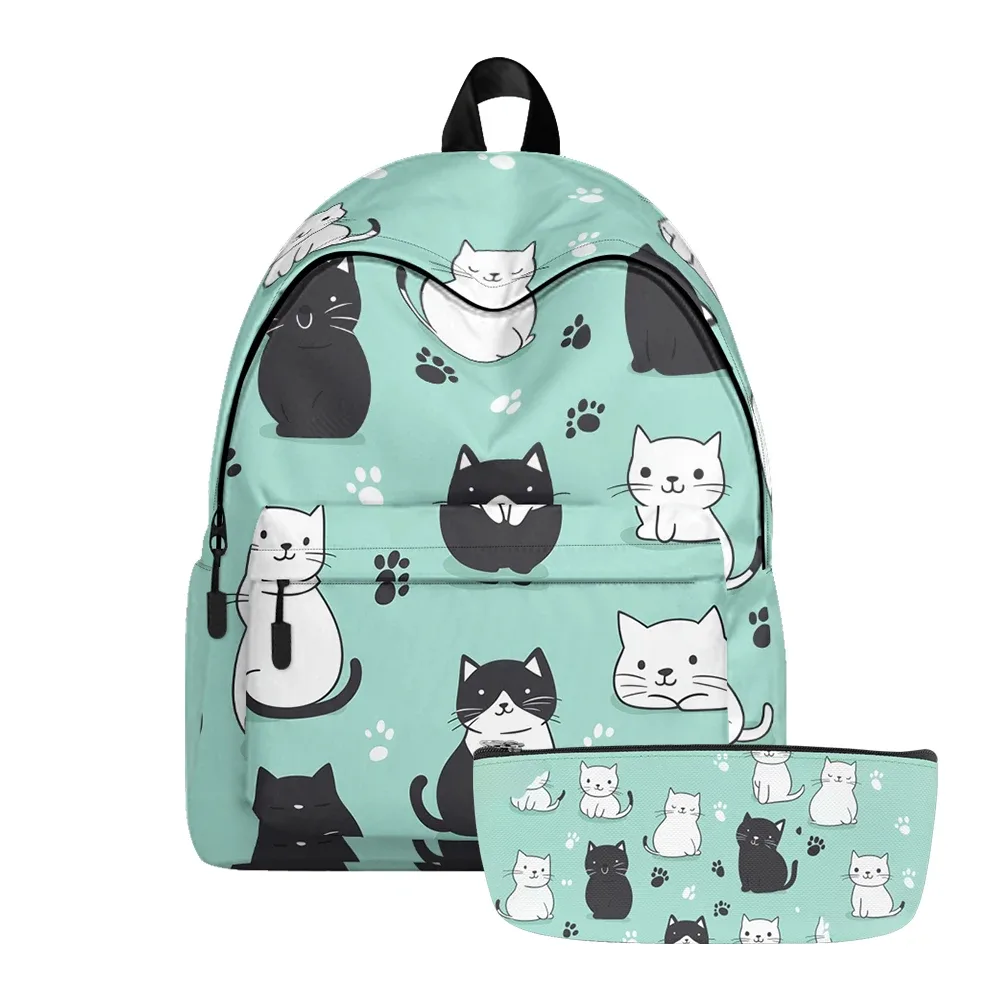 sac à dos imprimé chats de dessin animé mignon, sacs à crayons, bretelles réglables, sac d'école léger et durable, sac de jour de voyage pour adolescents, ensembles