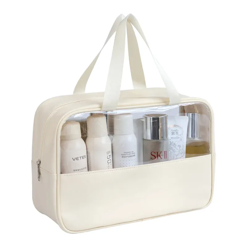 sac à cosmétiques de voyage portable pour femmes, trousse de maquillage transparente, sacs de lavage de bain de grande capacité, mallette de rangement étanche multifonction
