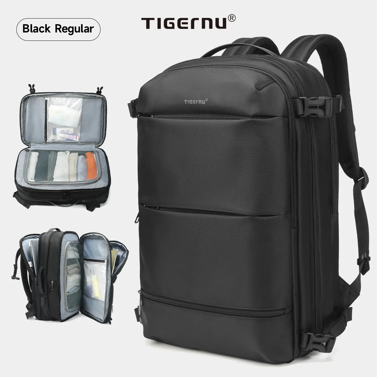 sac à dos de compression sous vide tigernu pour hommes et femmes, sacs à dos de voyage extensibles, bagages avec usb, sac à dos de cabine d'avion pour ordinateur portable de 17 pouces