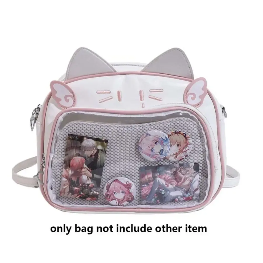 sac à fermeture éclair kawaii chat itabag en pu avec poche transparente pour badges, sac de rangement pour petits objets, sac à dos tendance pour l'extérieur