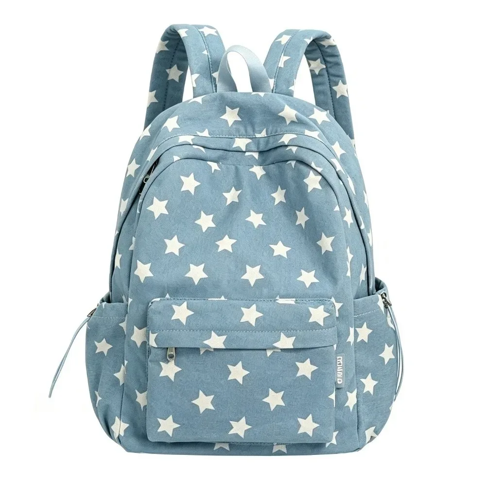 sac à dos scolaire tendance à motif à pois, grande capacité, sac de voyage décontracté à motif étoilé, nouveau sac minimaliste pour ordinateur portable, idéal pour les trajets quotidiens.
