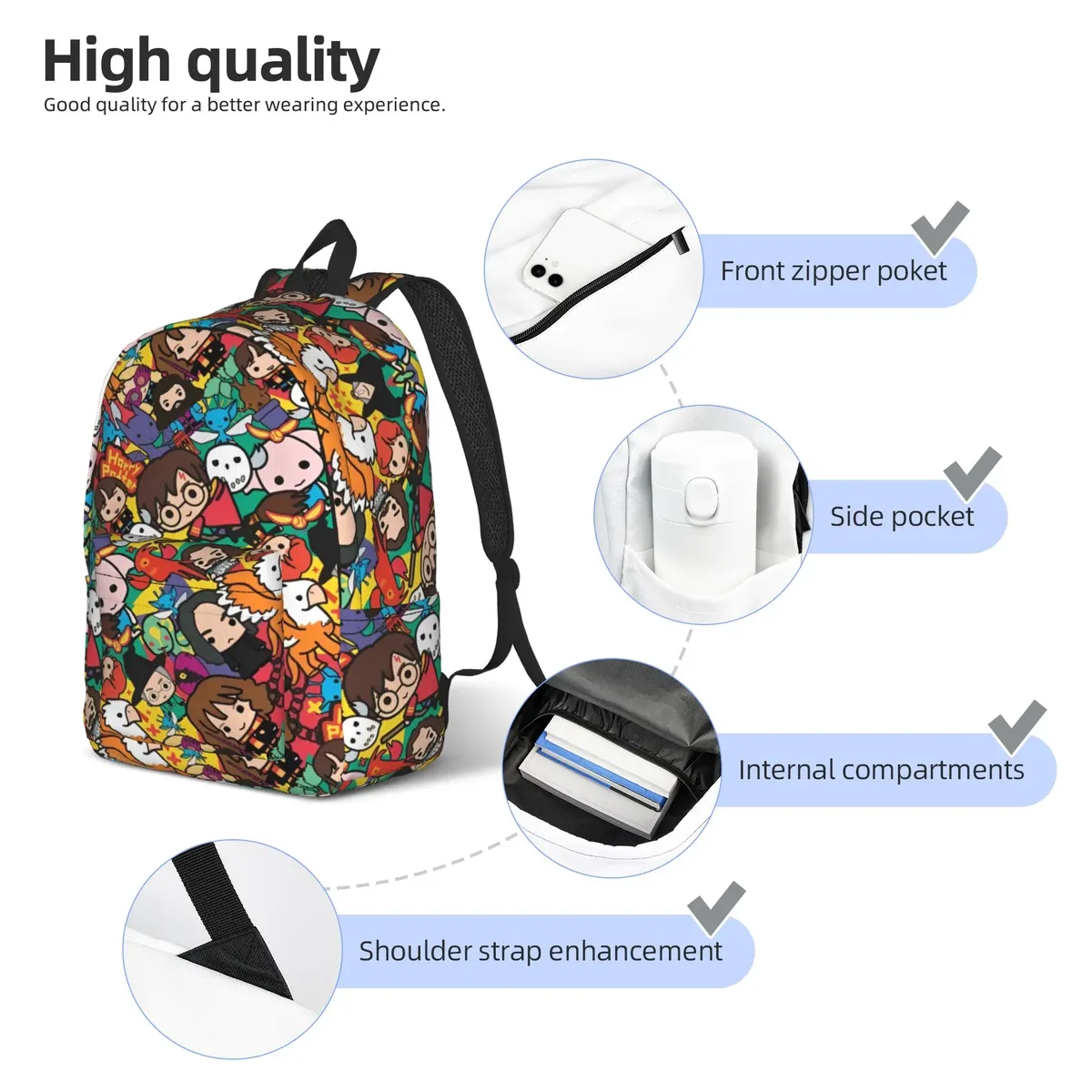 sac à dos h-hp-p harry potter magique pour adolescents avec poche, idéal pour le lycée, la randonnée, les voyages, sac à dos de jour pour hommes, femmes, sacs en toile pour l'université