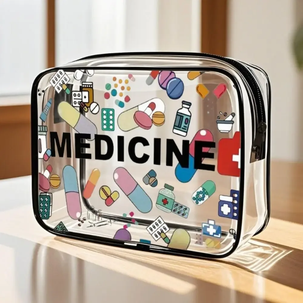 sac de maquillage tendance de grande capacité, sac à cosmétiques portable sur le thème de la médecine, sac de rangement multifonctionnel visible pour femmes