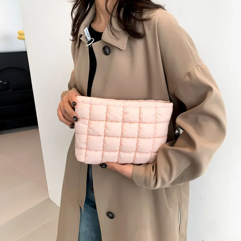 sac à cosmétiques matelassé carré pour femmes, pochette de rangement de maquillage portable, simple fille rouge à lèvres organisateur de toilette petit sac à main