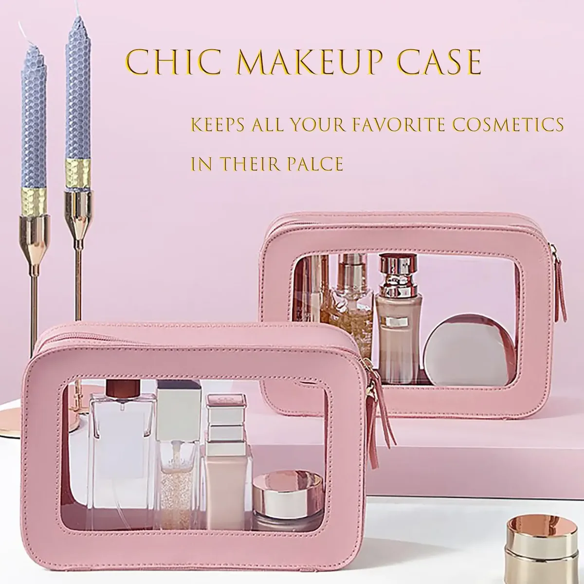 Trousse de Maquillage Transparente et Imperméable, Organisateur de Voyage Portable pour Femmes, Pochette de Toilette avec Fenêtres en Vinyle Transparent