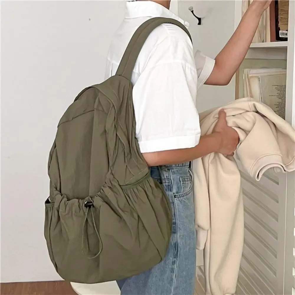 sac à dos coréen mignon avec cordon de serrage, pliable, léger, souple, en nylon, sac fourre-tout, sac à livres, sac à bandoulière pour employé de bureau