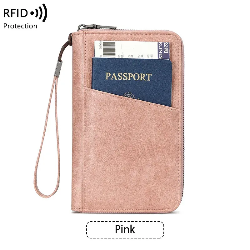 nouveau portefeuille à clip pour passeport de voyage pour femmes et hommes, porte-cartes multifonctionnel en cuir pu rfid, portefeuilles antivol, sac de rangement
