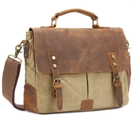 sac d'affaires vintage en cuir et toile pour homme, porte-documents, sac de bureau, mallette en toile, porte-documents, sacoche à documents.