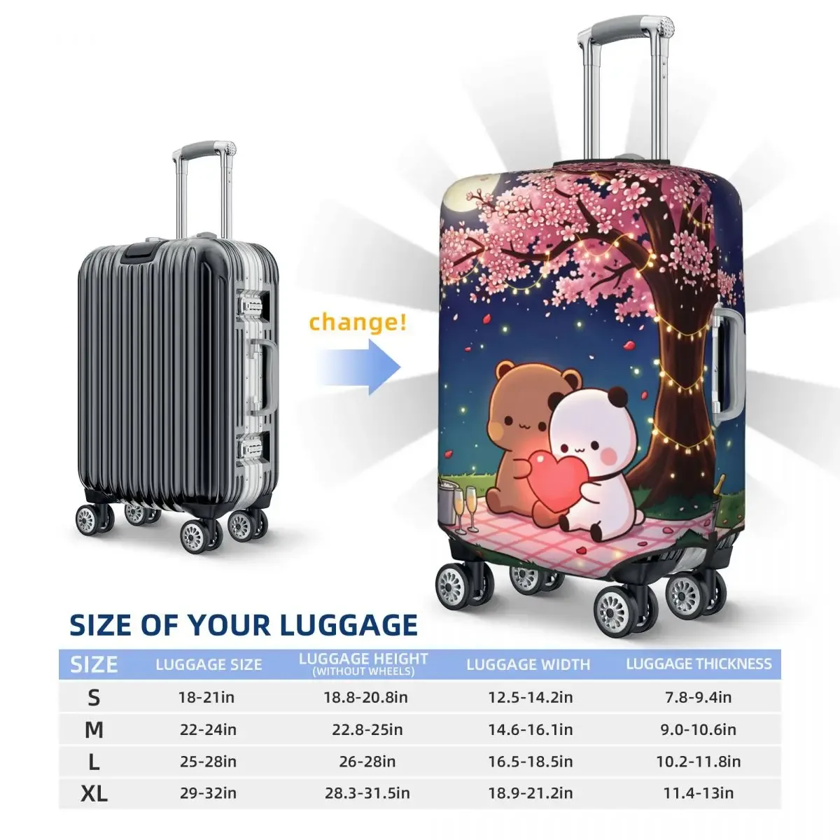housse de valise panda bears bubu et dudu, protection professionnelle pour les voyages, étui à bagages pratique