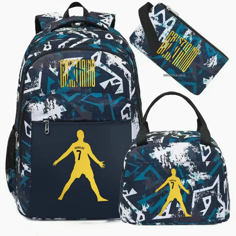 3 pièces/ensemble cr7 adolescent étudiant garçons fille enfants école livre sacs femmes hommes sac à dos adolescents cartable étudiants ordinateur portable voyage sacs à dos