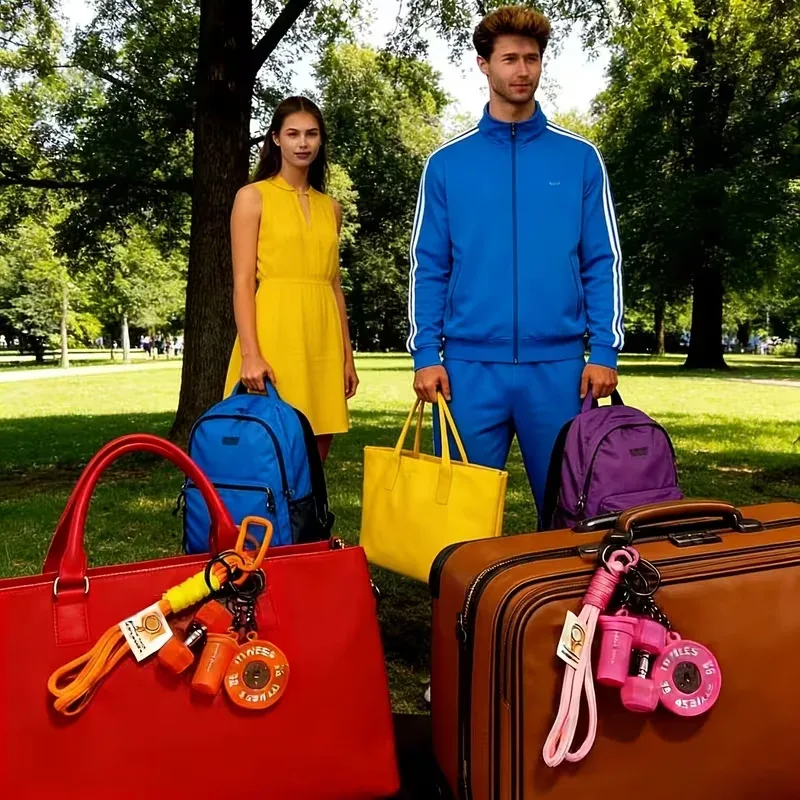 porte-clés personnalisé style sportif avec haltères et manche d'haltère, accessoire polyvalent pour sac à dos de fitness et kettlebell