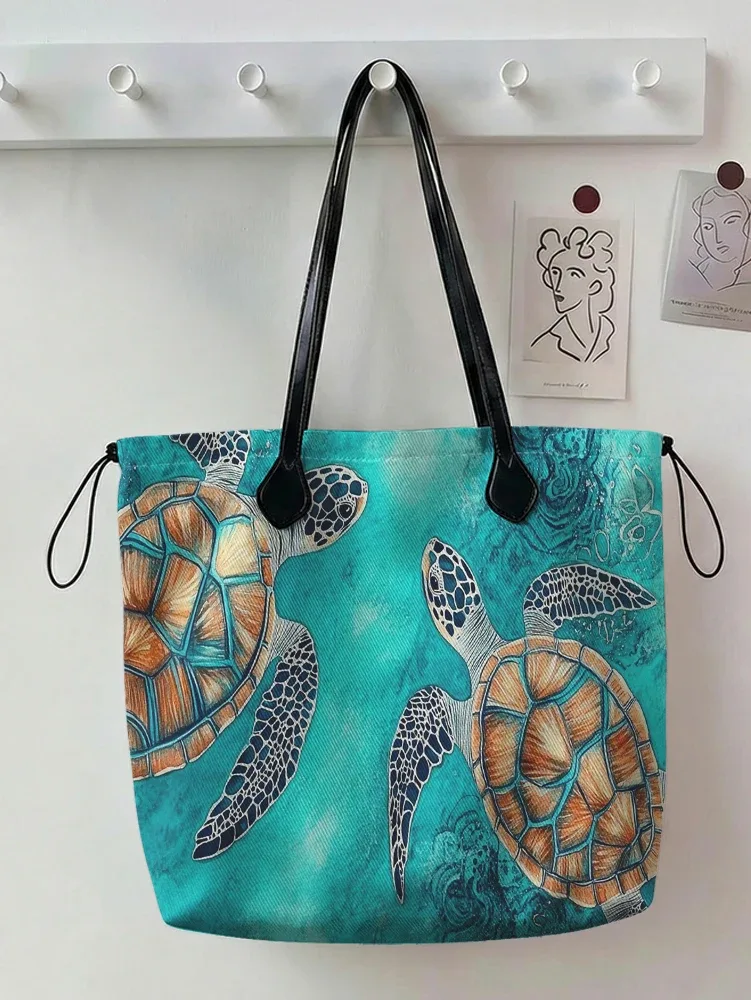 sac fourre-tout de grande capacité imprimé tortue de mer, sac à bandoulière en toile imperméable pour le shopping, les voyages, l'usage quotidien