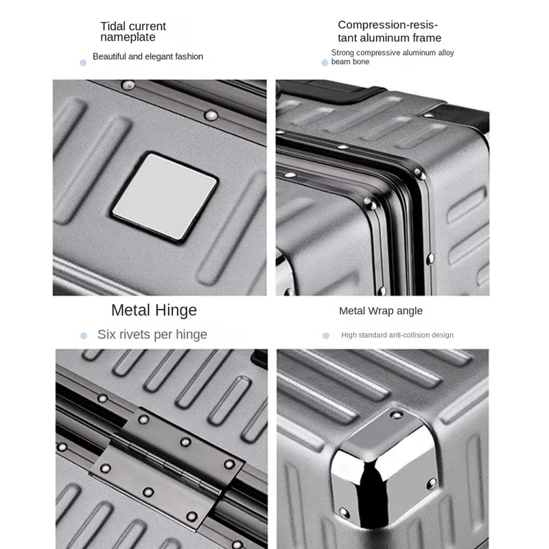 valise à cadre en aluminium, grande capacité, robuste et durable, avec serrure à code, valise cabine en pc renforcé, 20/22/24/26/28 pouces