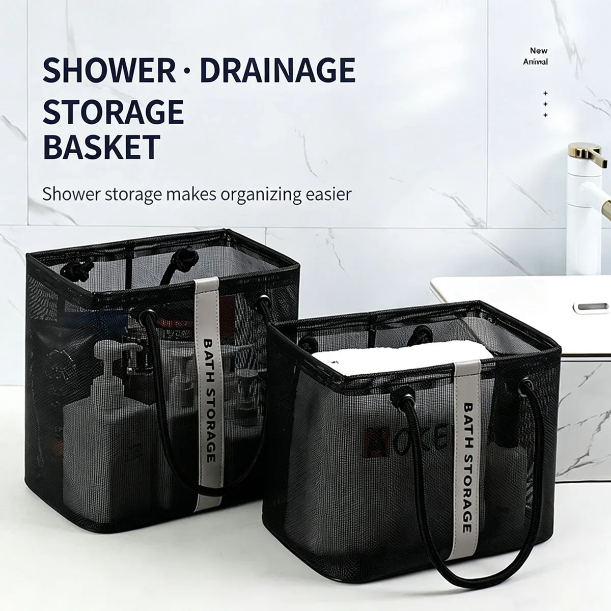 sac de toilette portable en maille avec poignée, séchage rapide, grande capacité, pour salle de bain, douche, voyage, maquillage, sac à main organisateur, panier