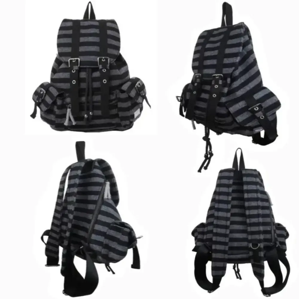 sacs à dos décontractés de style coréen, sacs à livres à rayures plates avec cordon de serrage, fourre-tout doux de grande capacité unisexe