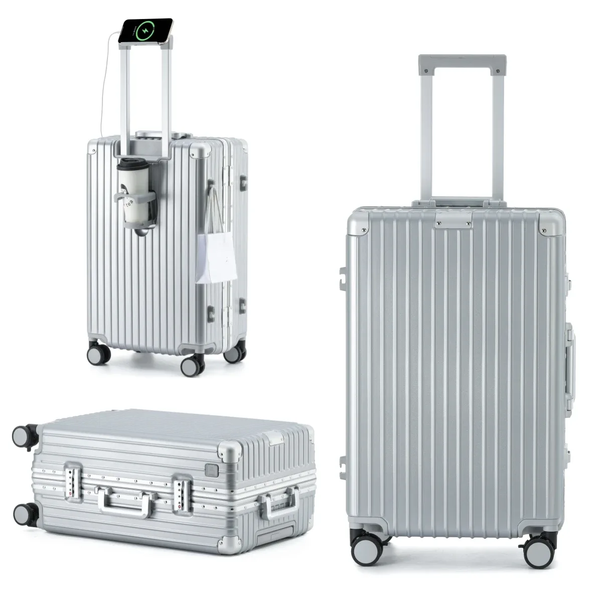 valise à roulettes 20/24/26/28 pouces, coque rigide en pc, avec cadre en aluminium, serrure tsa, valise de voyage à roulettes pivotantes
