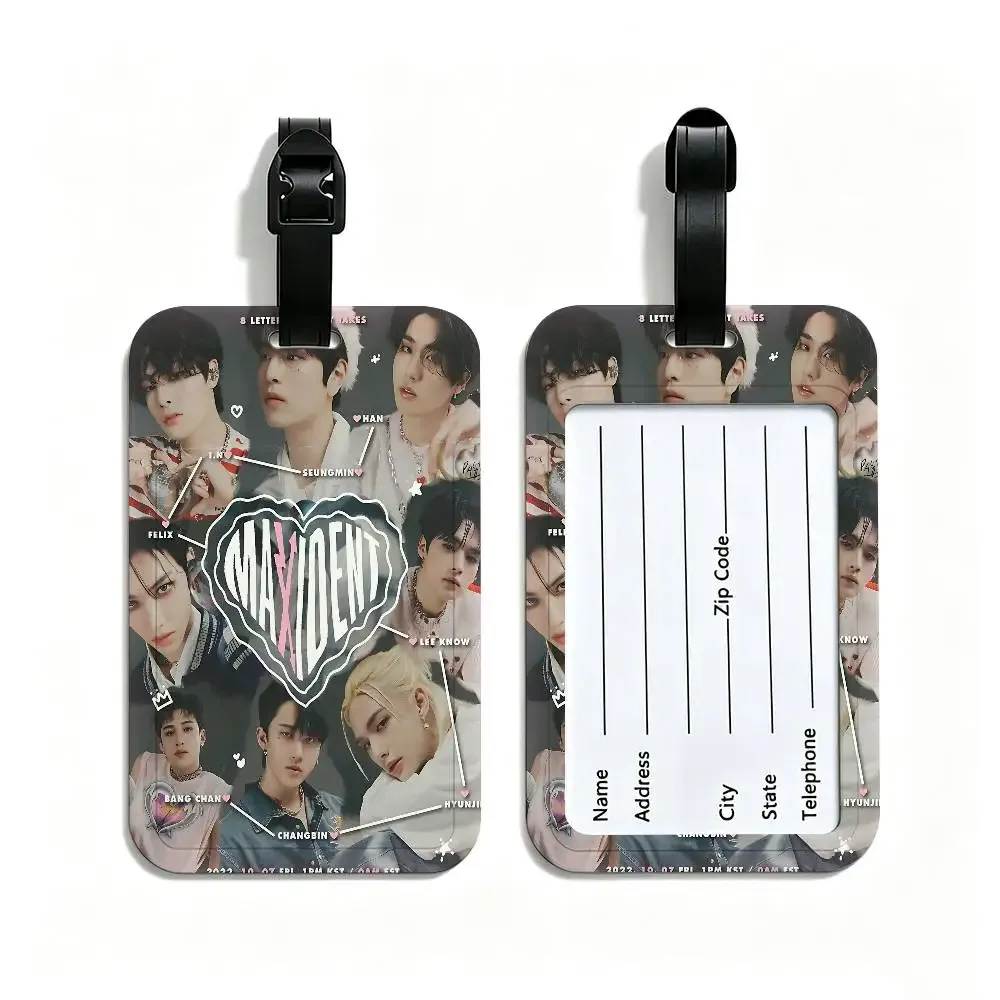 étiquette de bagage en pvc populaire kpop s-stray k-kids avec carte d'information, étiquette anti-perte pour valise, sac à dos, accessoire de voyage