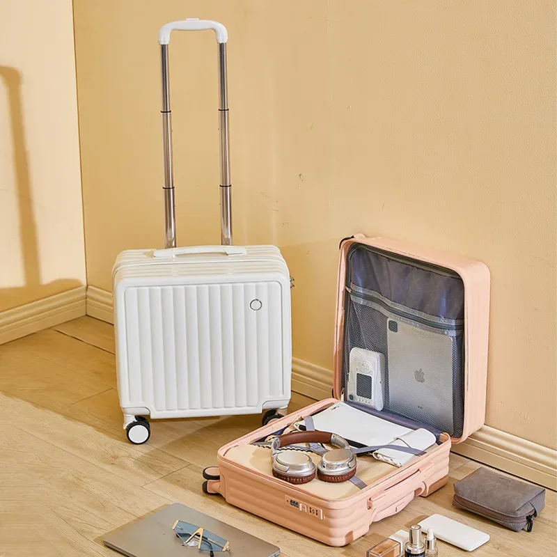 valise à main compacte de 18 pouces, roues spinner légères, sac de voyage en cuir à la mode, verrouillage par mot de passe, bagage à main