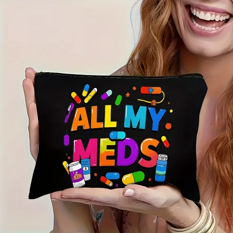 all my meds design pochette de rangement multifonctionnelle pour cosmétiques et collations de voyage – fermeture à glissière en polyester durable, rangement compact