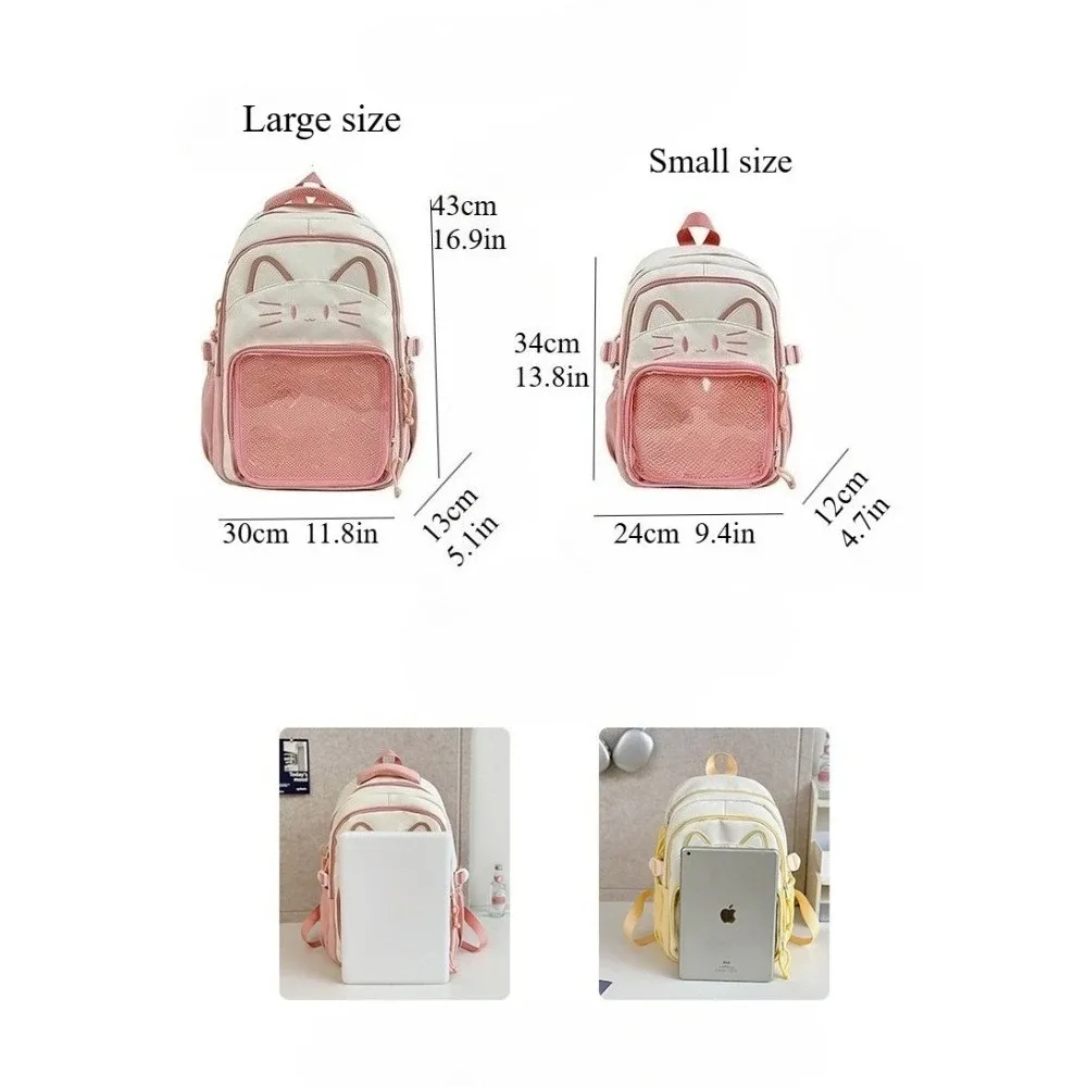 sac à dos imprimé chat kawaii pour adolescentes, sac d'école imperméable de grande capacité, sac à dos de voyage mignon de couleur contrastée avec pendentif en peluche