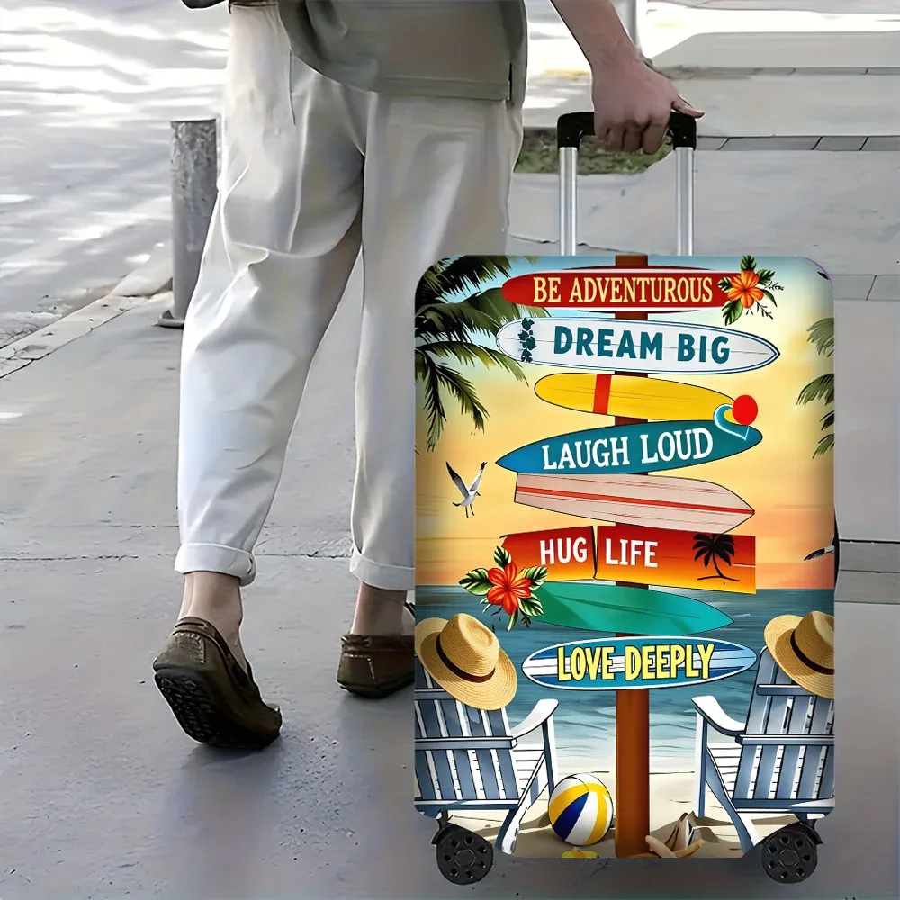 1 housse de bagage imprimée pour voyage à la plage, pour bagages de 18 à 32 pouces ; accessoires de voyage anti-poussière et élastiques pour une protection efficace