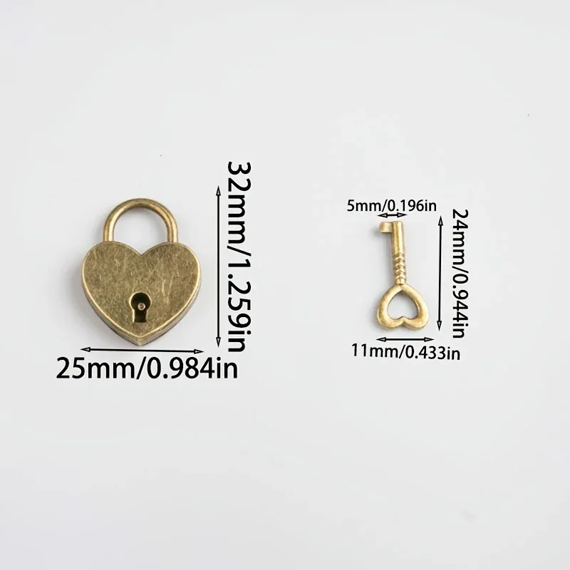 mini cadenas vintage en forme de cœur avec clé, idéal pour tiroirs, armoires, bagages, sacs à dos, dortoirs et petits usages domestiques (1 pièce)