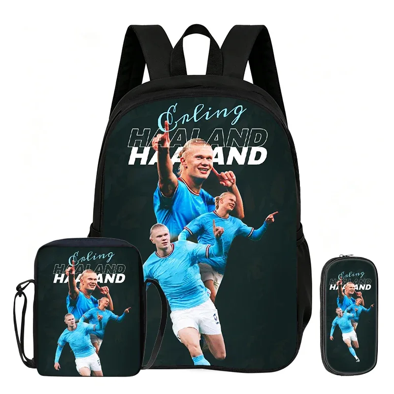 ensemble de 3 sacs à dos pour enfants, motif étoile de football, sac à bandoulière pour étudiants, sacs à crayons, sac à dos de sport haaland